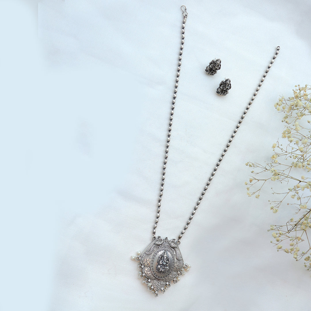 Oxidized Silver Ganesha Temple Necklace
