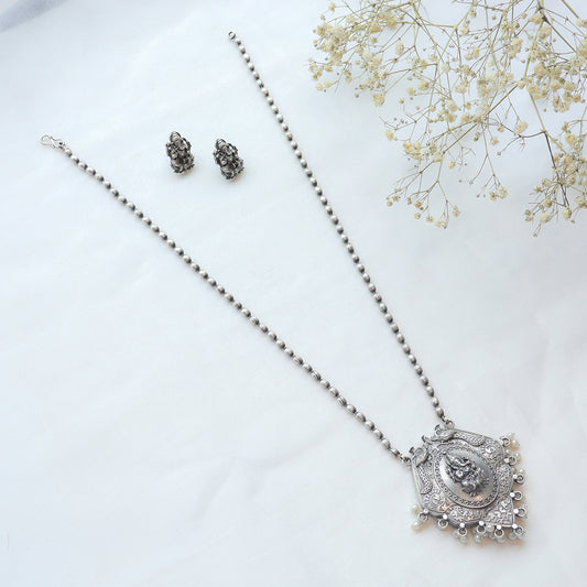 Oxidized Silver Ganesha Temple Necklace