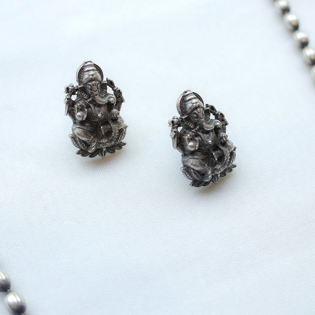 Oxidized Silver Ganesha Temple Necklace