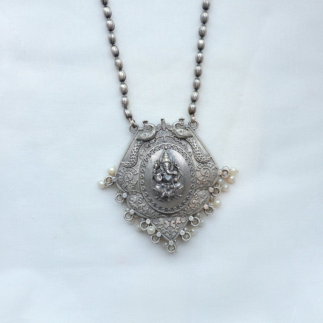 Oxidized Silver Ganesha Temple Necklace