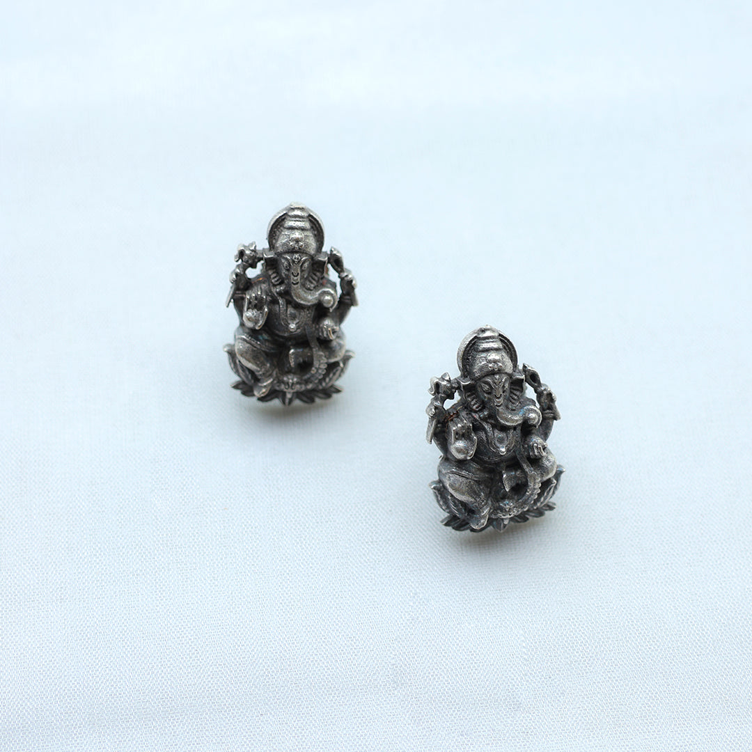 Oxidized Silver Ganesha Temple Necklace