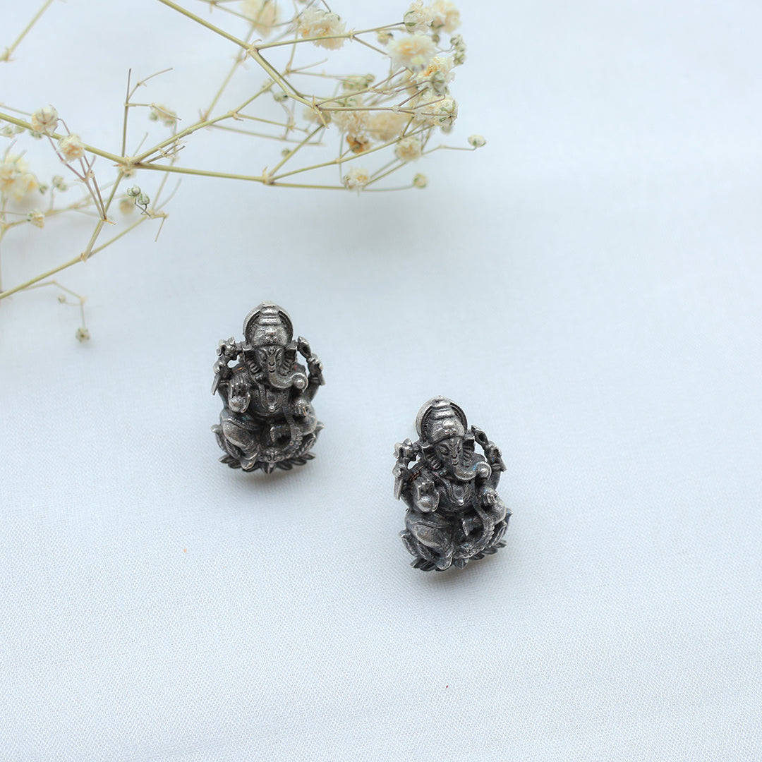 Oxidized Silver Ganesha Temple Necklace