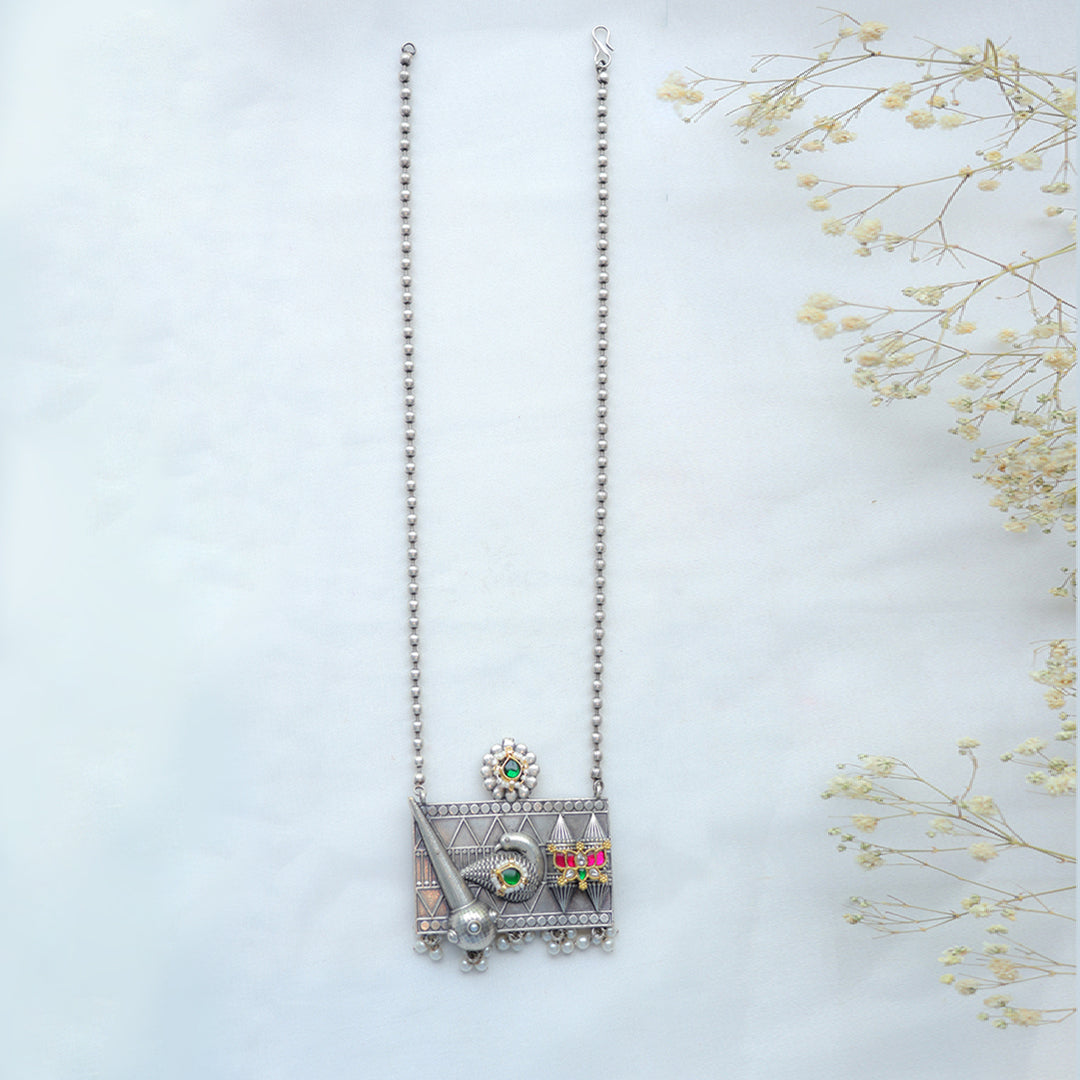 Tribal Oxidized Silver Necklace with Temple Motif