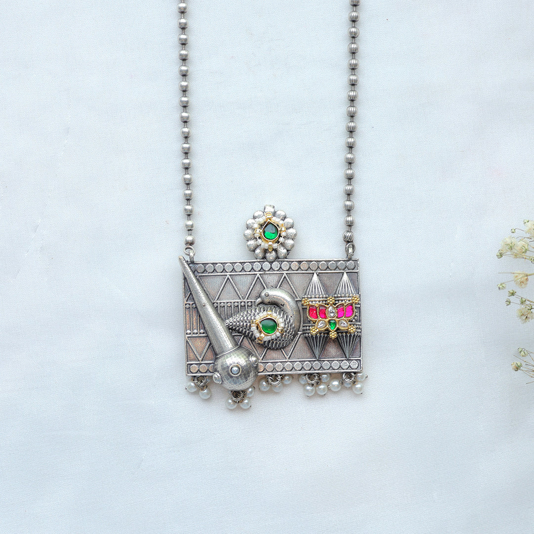 Tribal Oxidized Silver Necklace with Temple Motif
