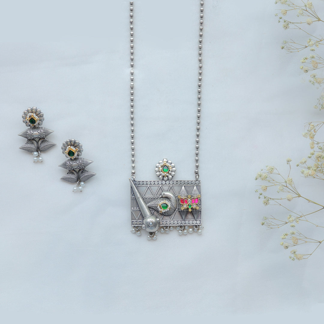 Tribal Oxidized Silver Necklace with Temple Motif