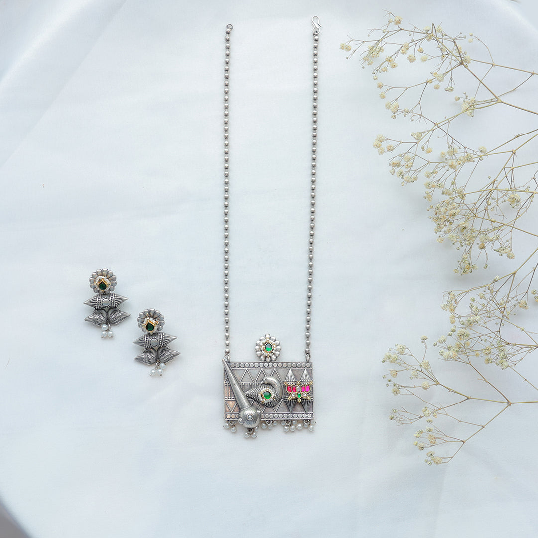 Tribal Oxidized Silver Necklace with Temple Motif