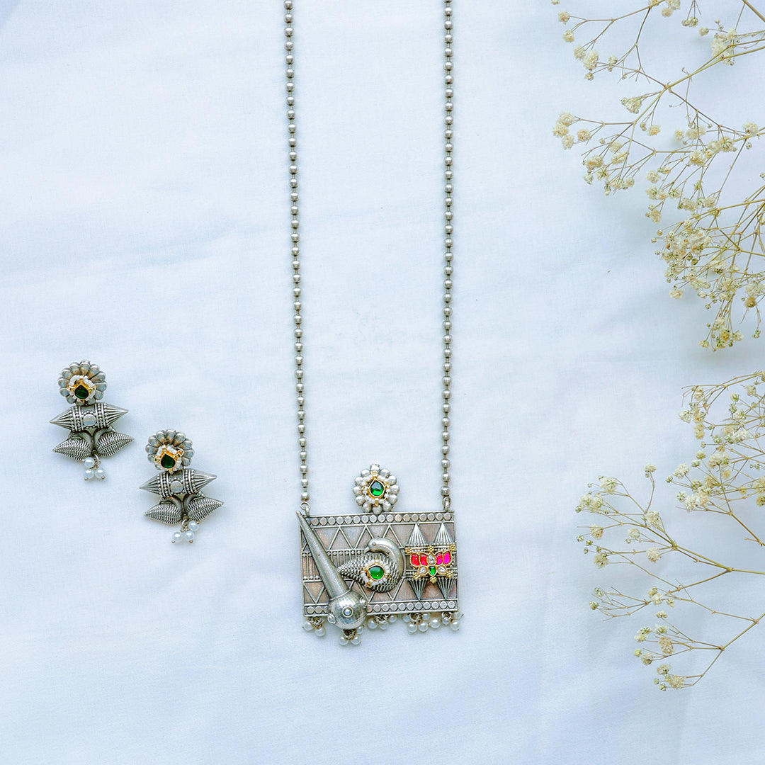 Tribal Oxidized Silver Necklace with Temple Motif