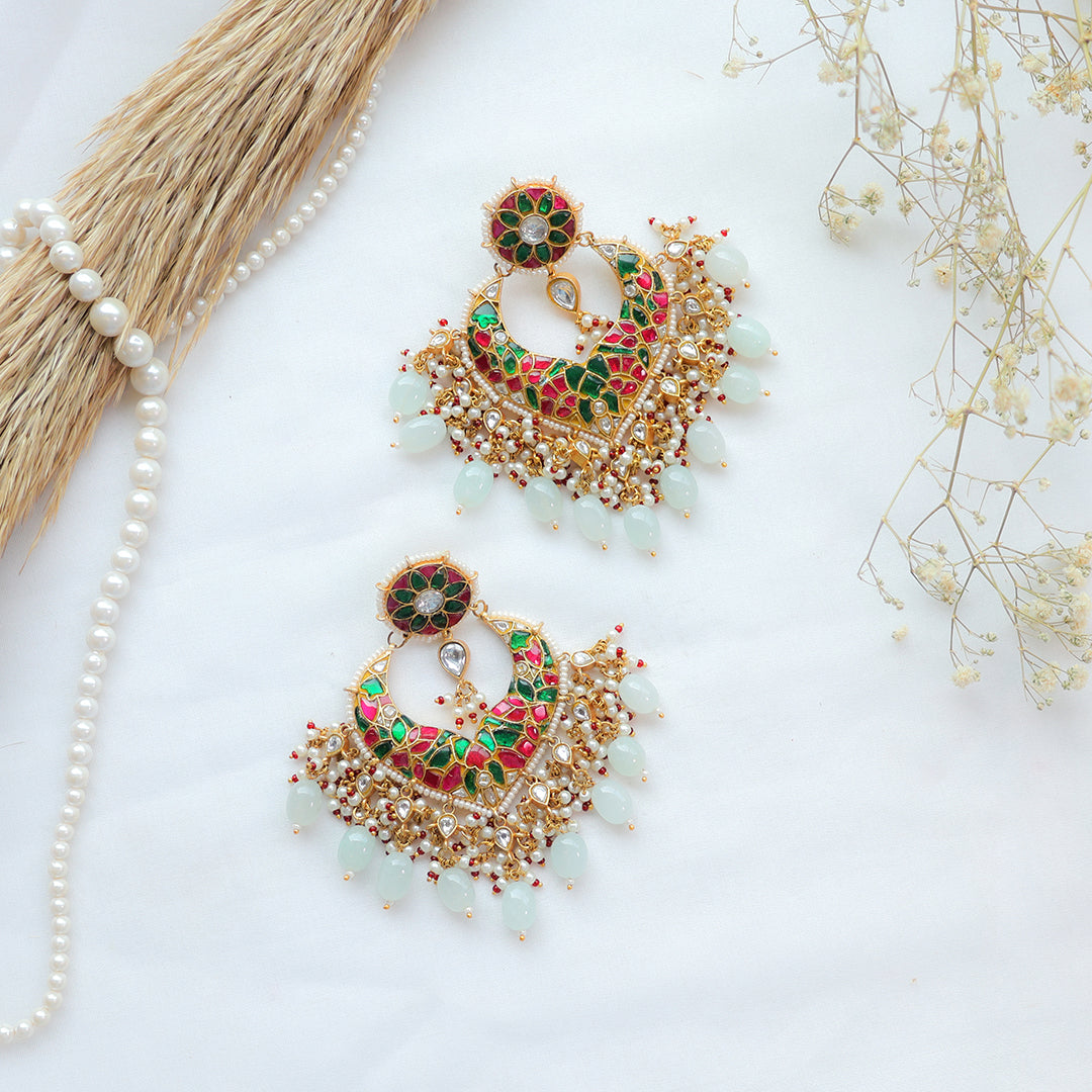 Multicolor Traditional Kundan Chandbali Earrings