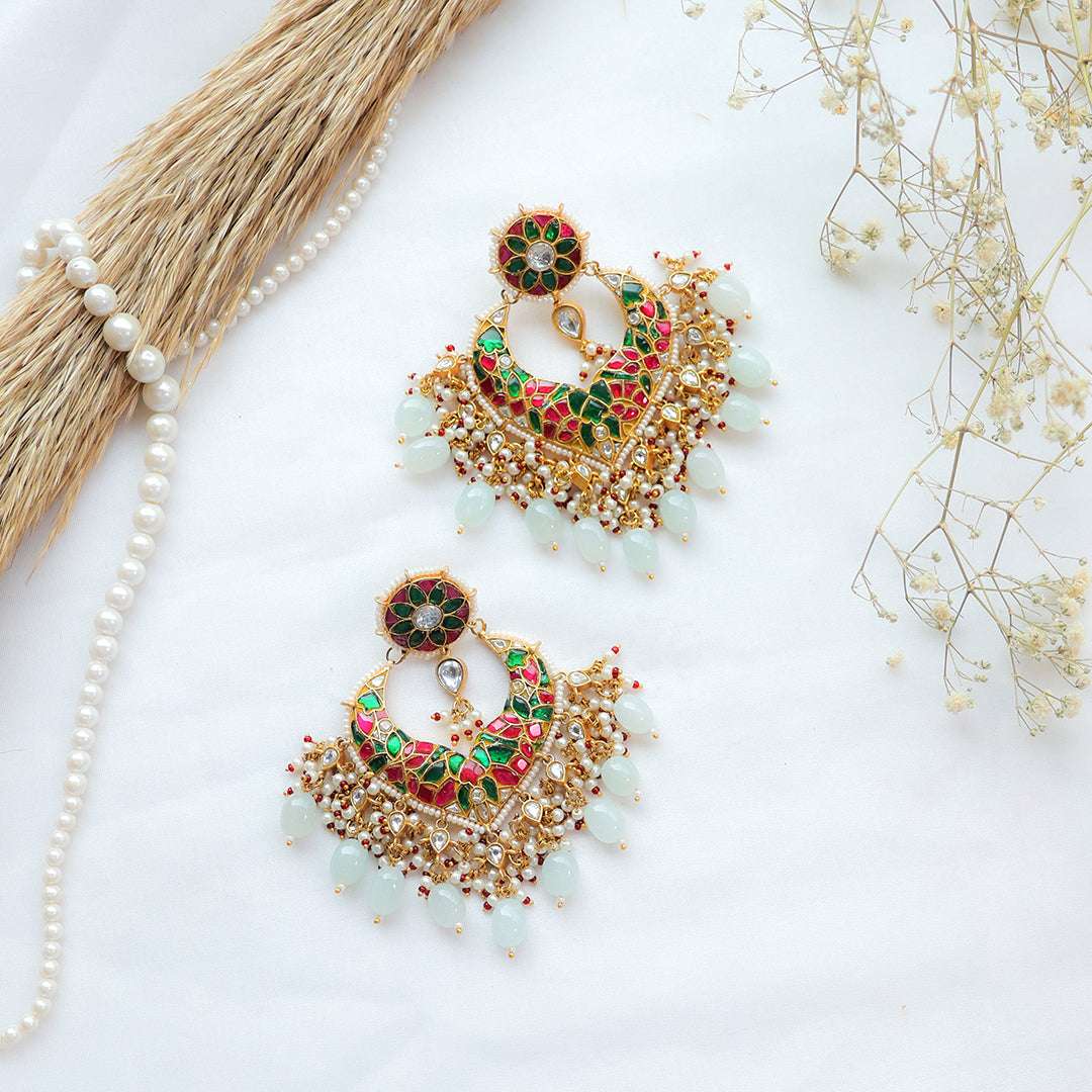 Multicolor Traditional Kundan Chandbali Earrings