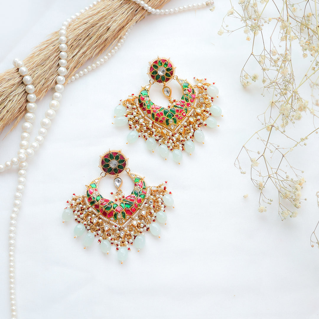 Multicolor Traditional Kundan Chandbali Earrings