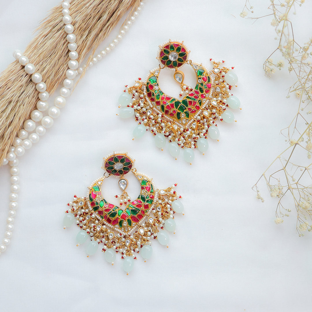 Multicolor Traditional Kundan Chandbali Earrings