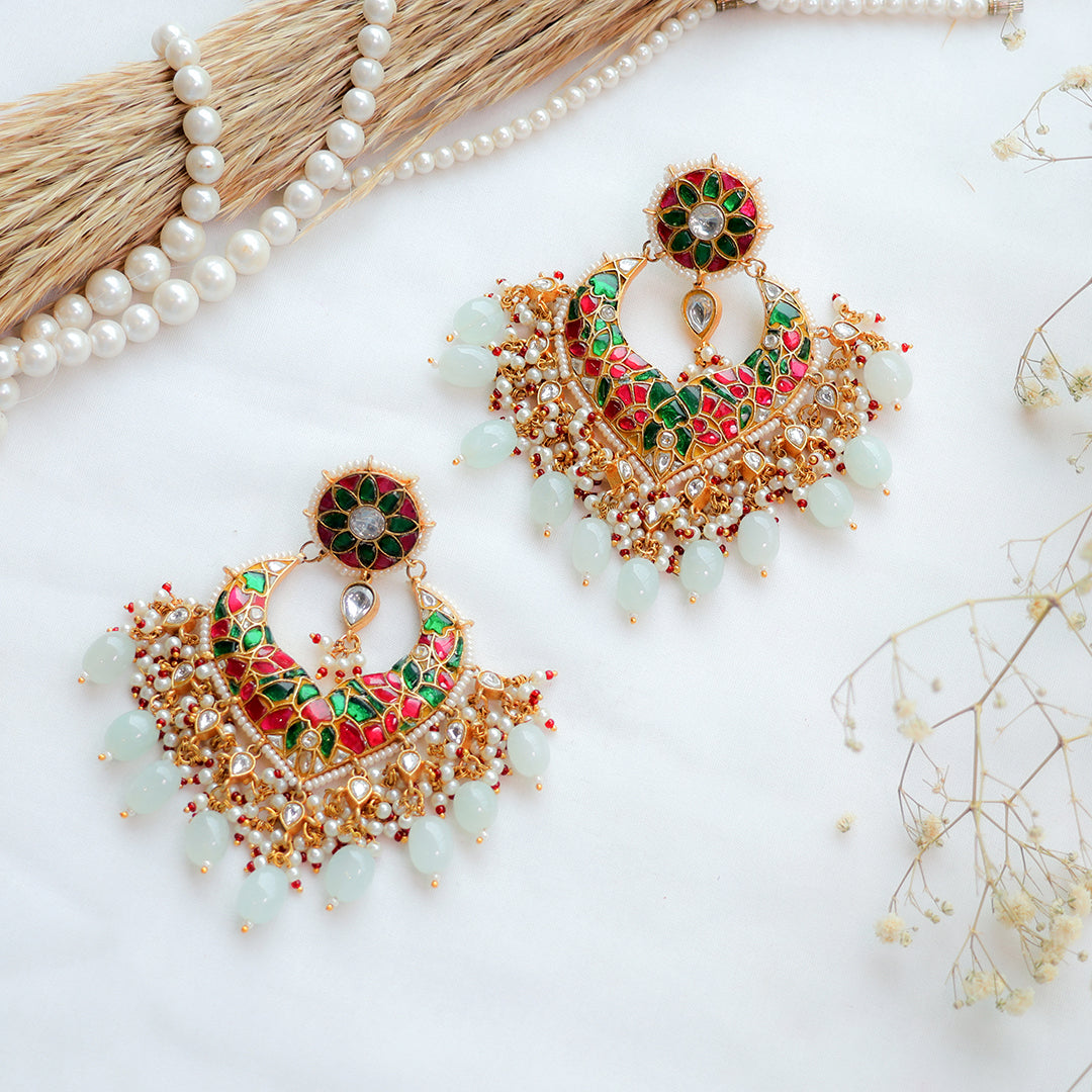 Multicolor Traditional Kundan Chandbali Earrings
