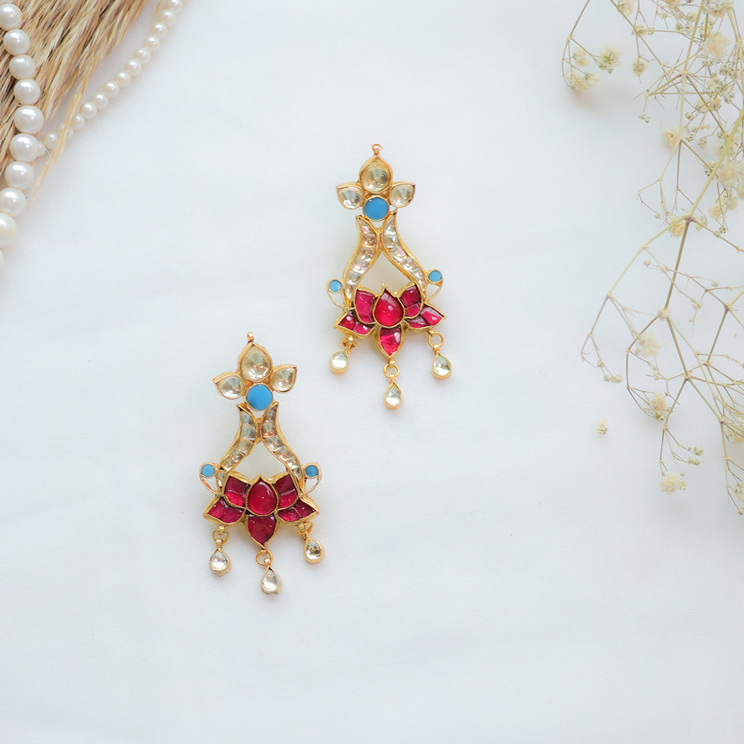 Lotus Motif Kundan Earrings
