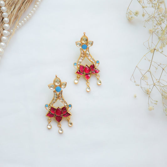 Lotus Motif Kundan Earrings