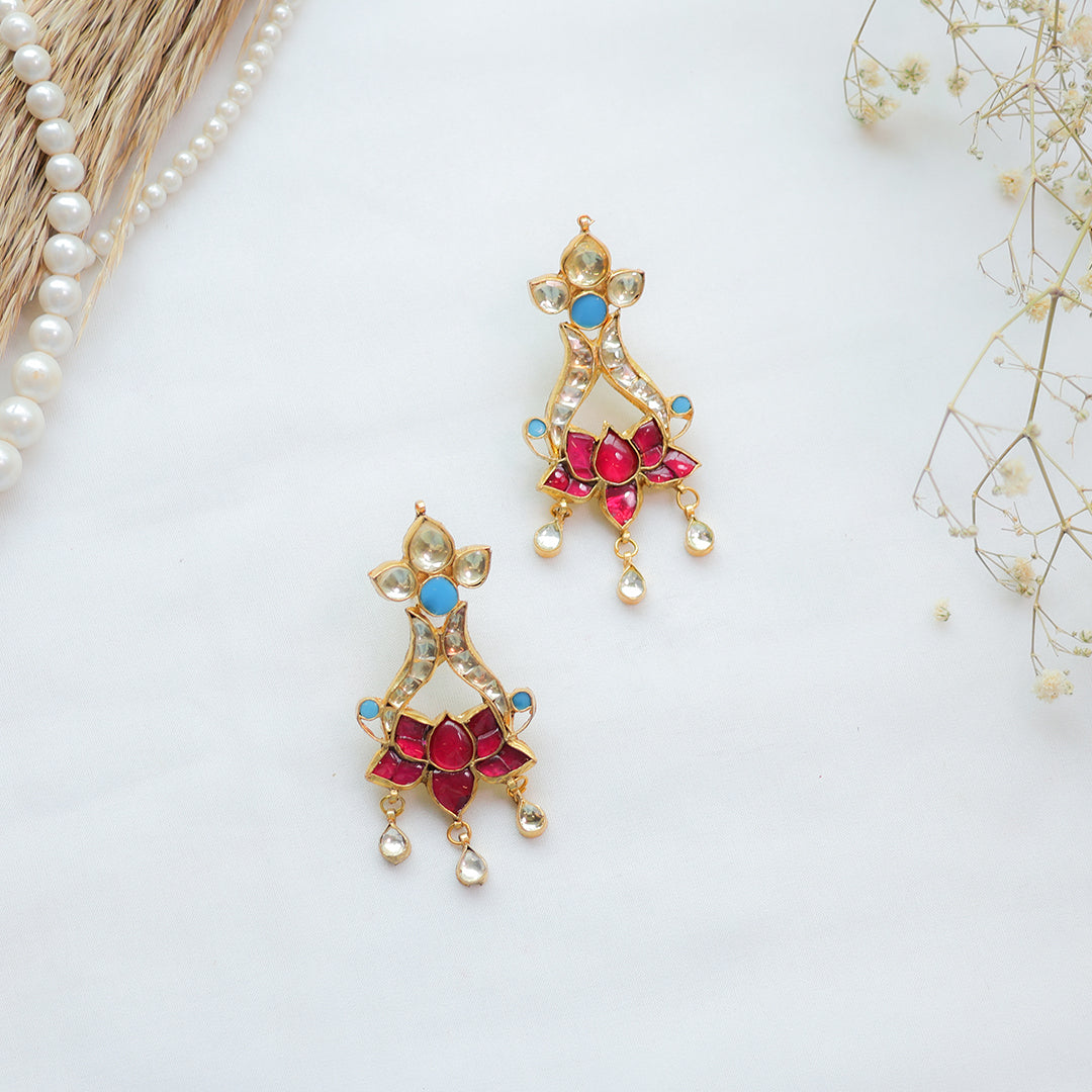 Lotus Motif Kundan Earrings
