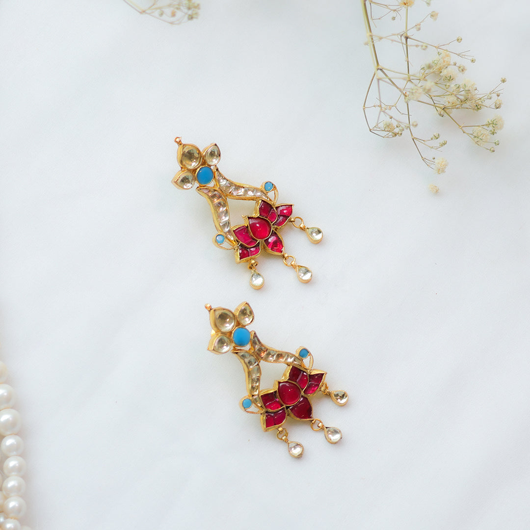 Lotus Motif Kundan Earrings