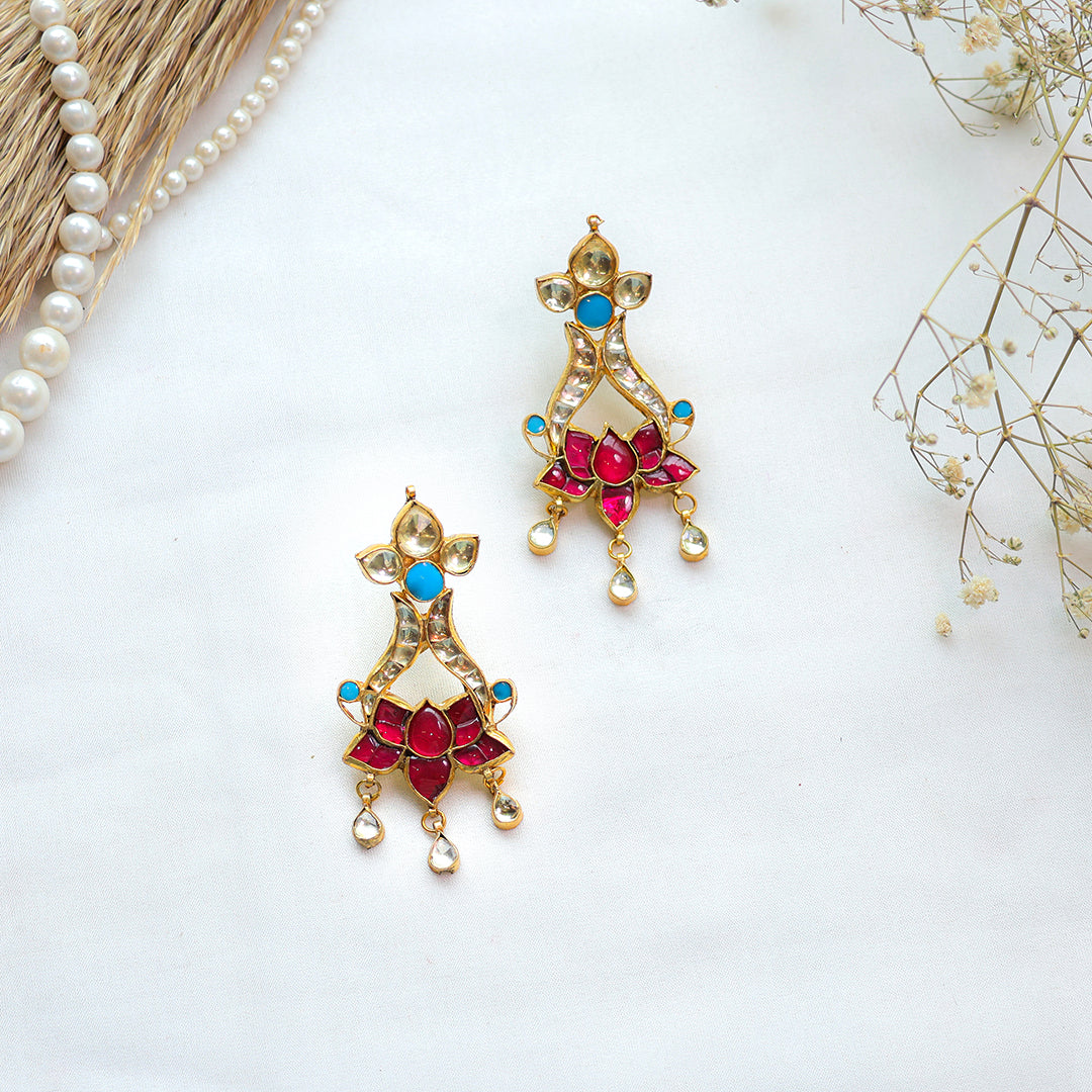Lotus Motif Kundan Earrings