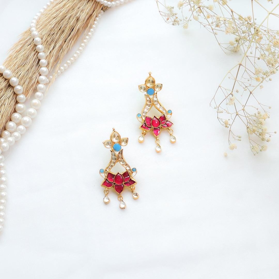Lotus Motif Kundan Earrings