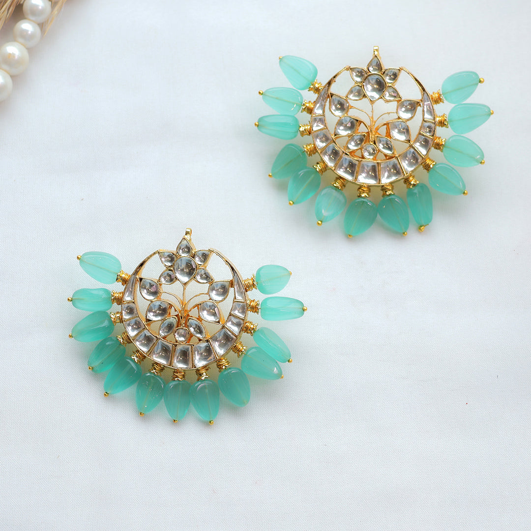 Mint Green Kundan Chandbali Earrings
