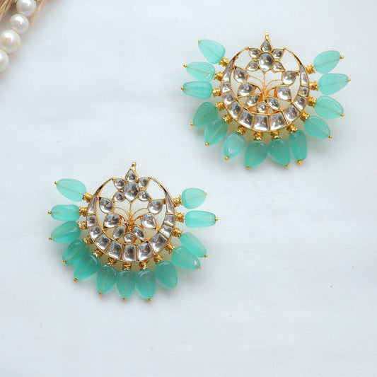 Mint Green Kundan Chandbali Earrings