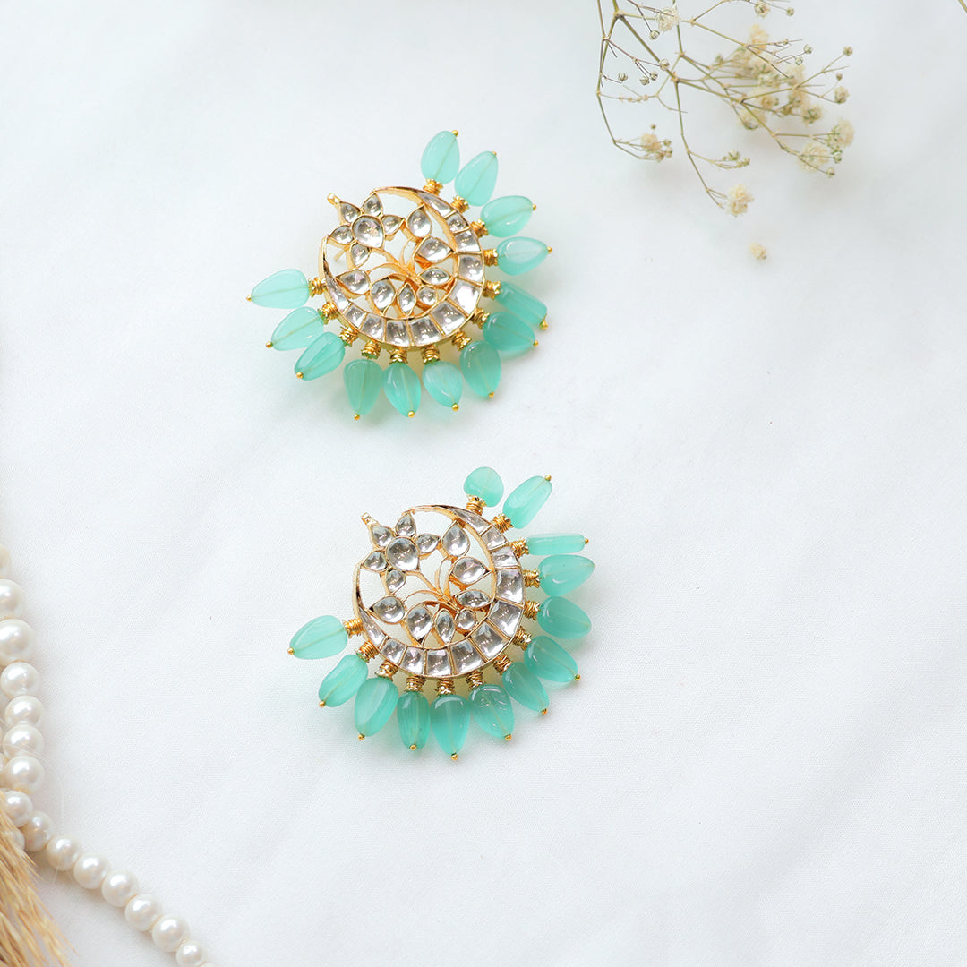 Mint Green Kundan Chandbali Earrings