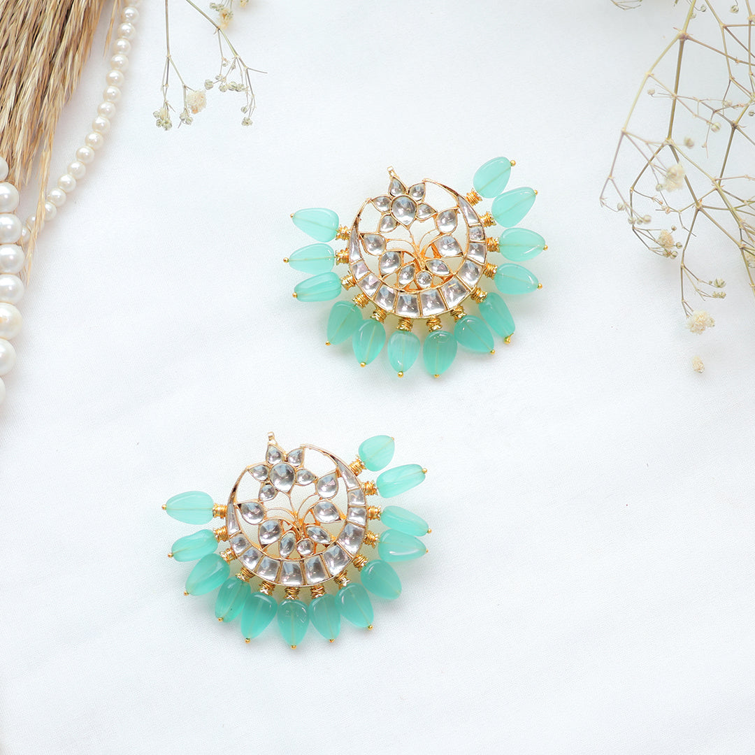 Mint Green Kundan Chandbali Earrings