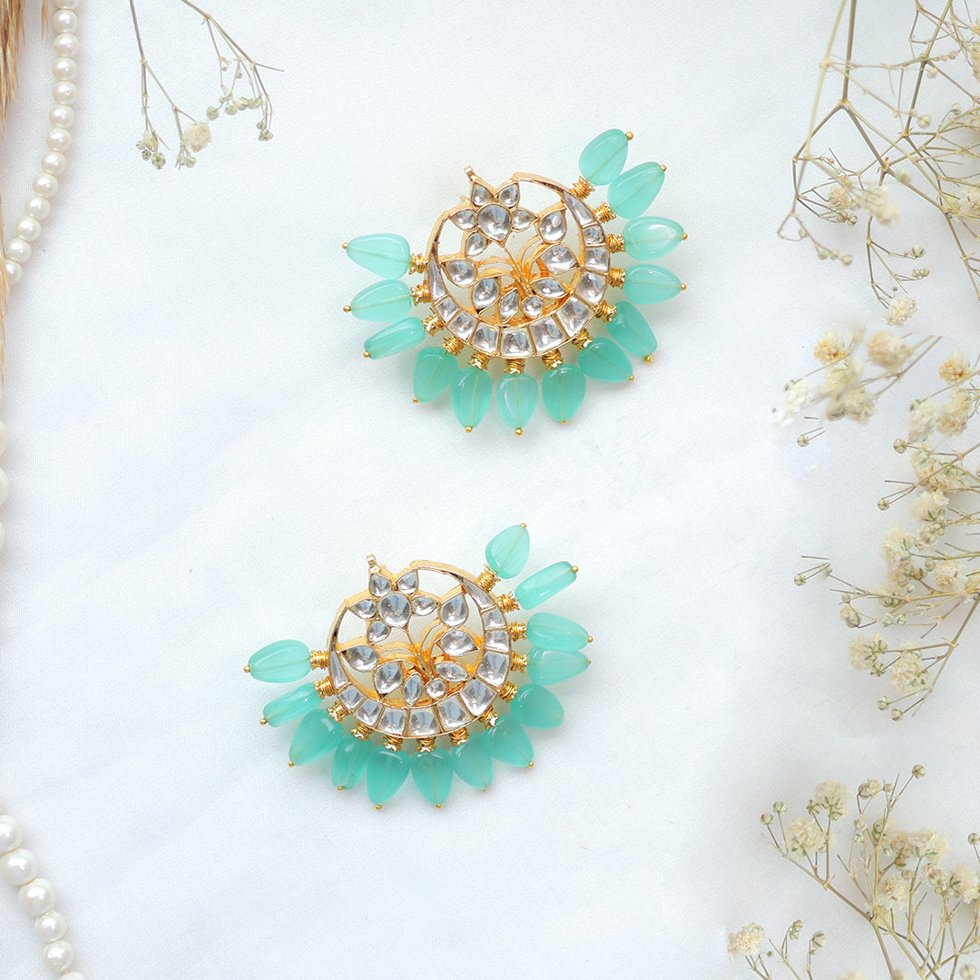 Mint Green Kundan Chandbali Earrings