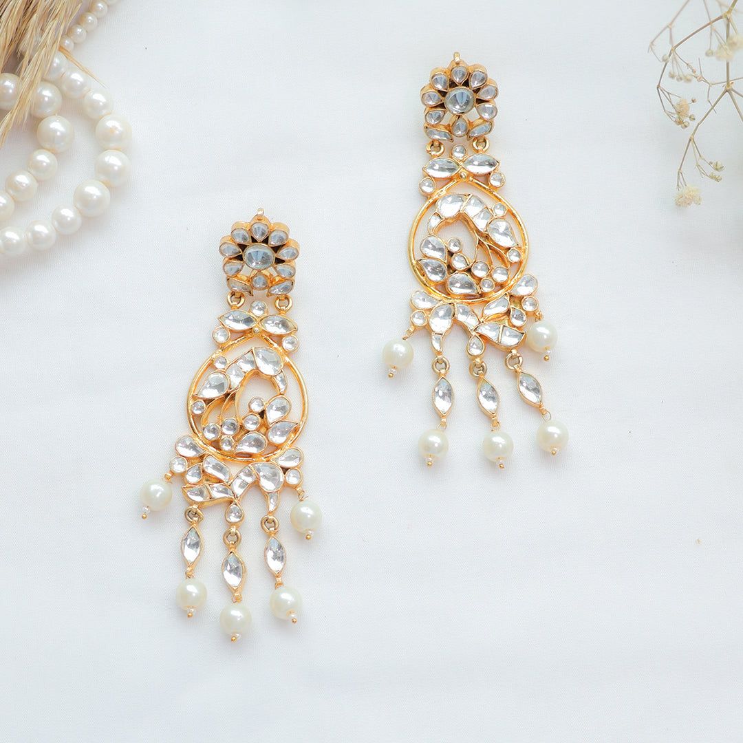 Elegant Kundan Pearl Drop Earrings