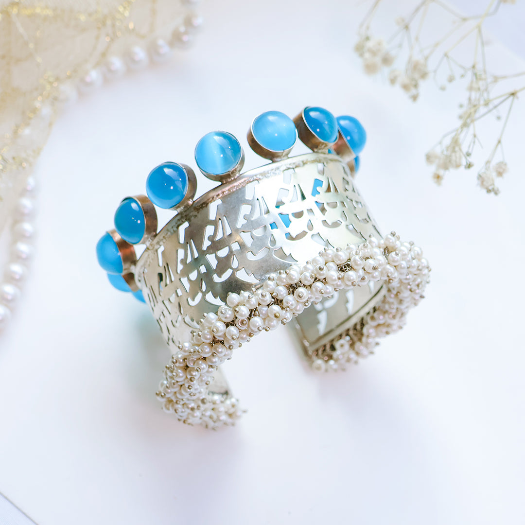 92.5 Handmade Silver Plating Multicolour Kada- Blue