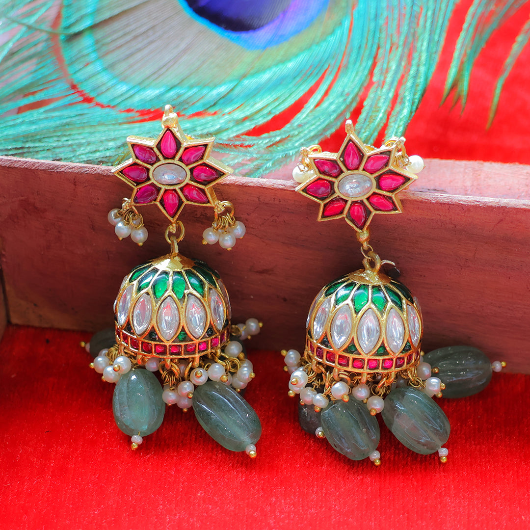 Multicolor Kundan Jhumka Earrings