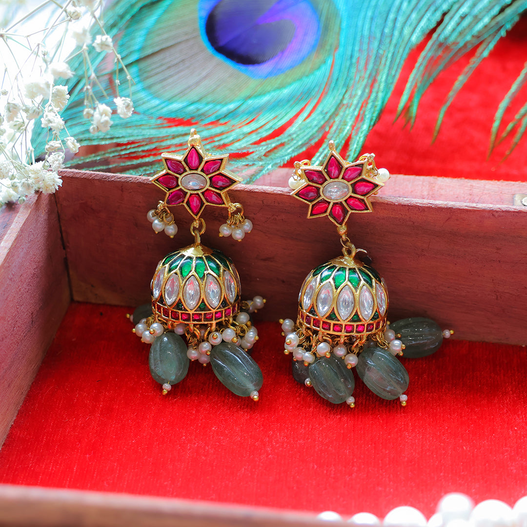 Multicolor Kundan Jhumka Earrings