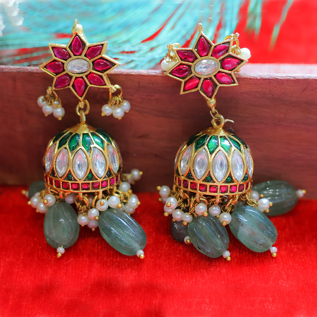Multicolor Kundan Jhumka Earrings