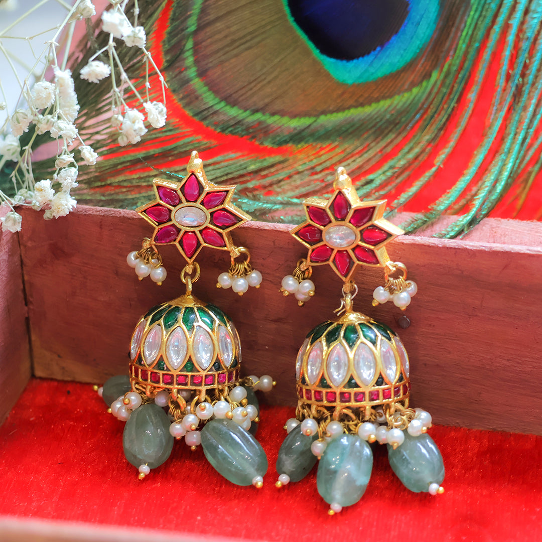 Multicolor Kundan Jhumka Earrings