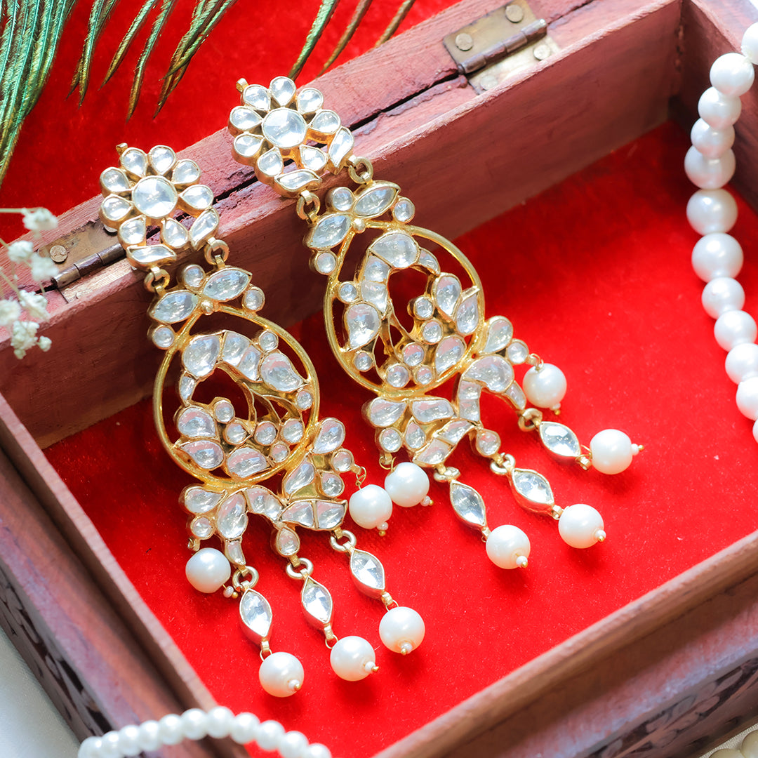 Elegant Kundan Pearl Drop Earrings