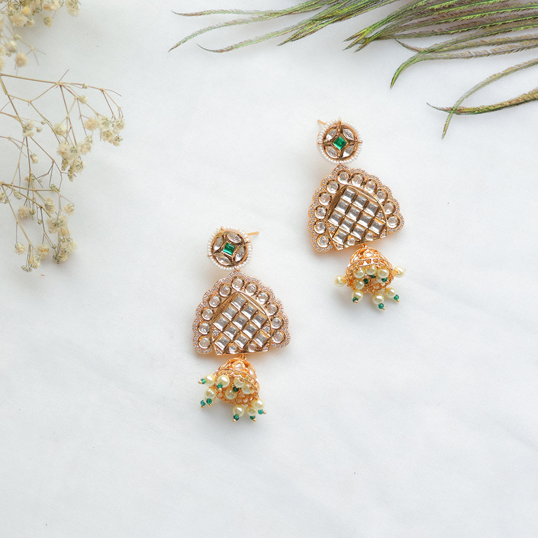 Pearl Beaded Long Kundan Necklace Set with Jhumka Drops – Modern Indian Jewellery