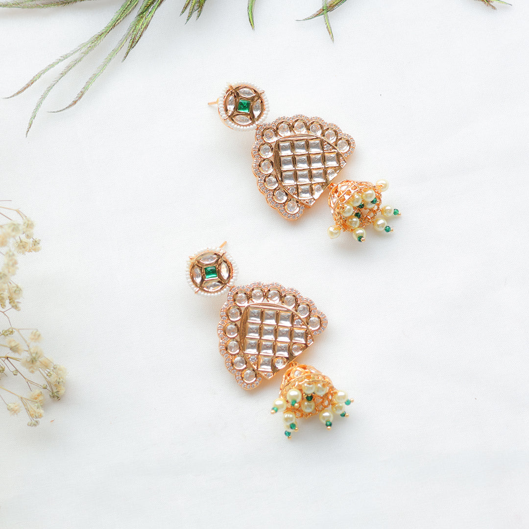 Pearl Beaded Long Kundan Necklace Set with Jhumka Drops – Modern Indian Jewellery