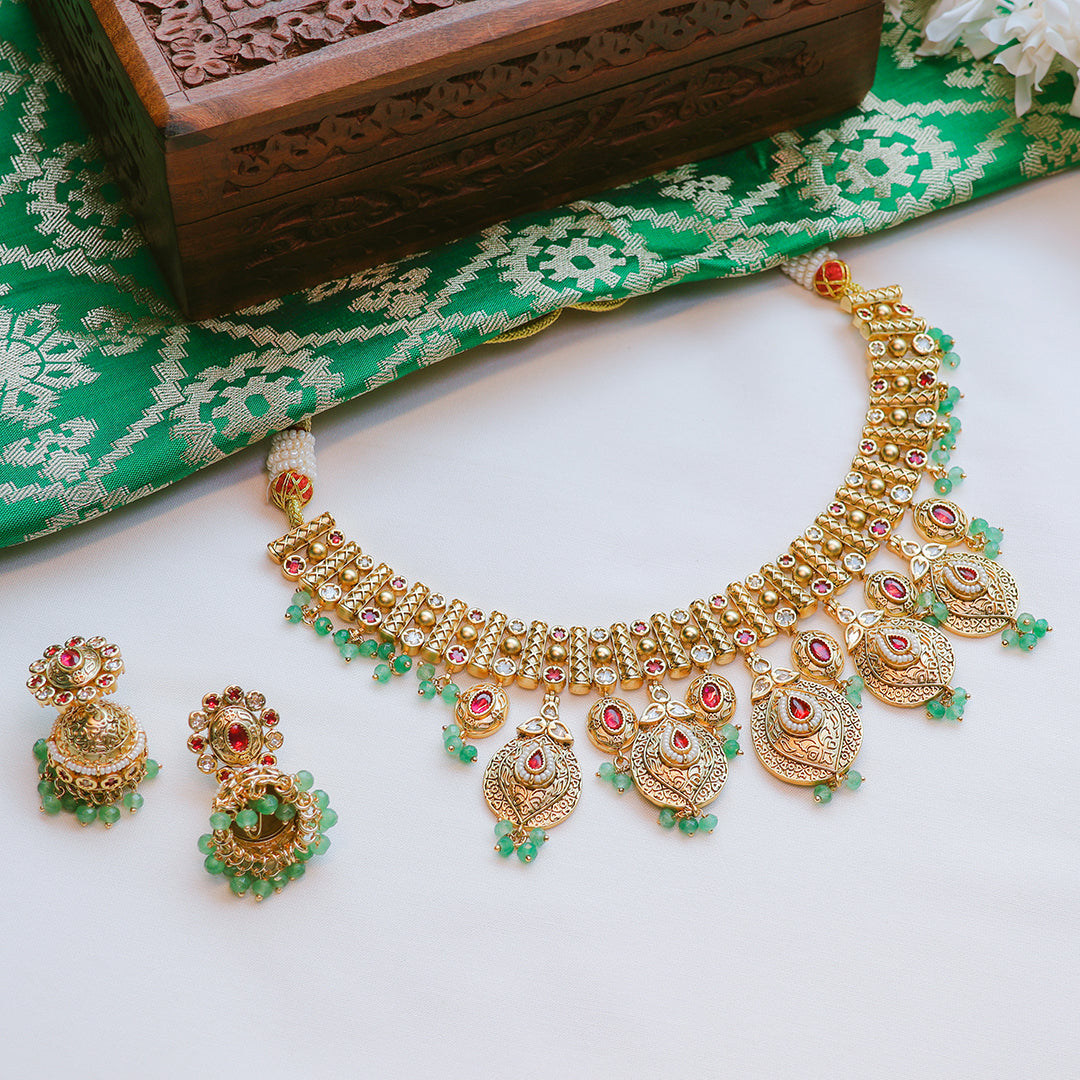 Antique Rajwadi Necklace Set | Traditional Indian Jewelry