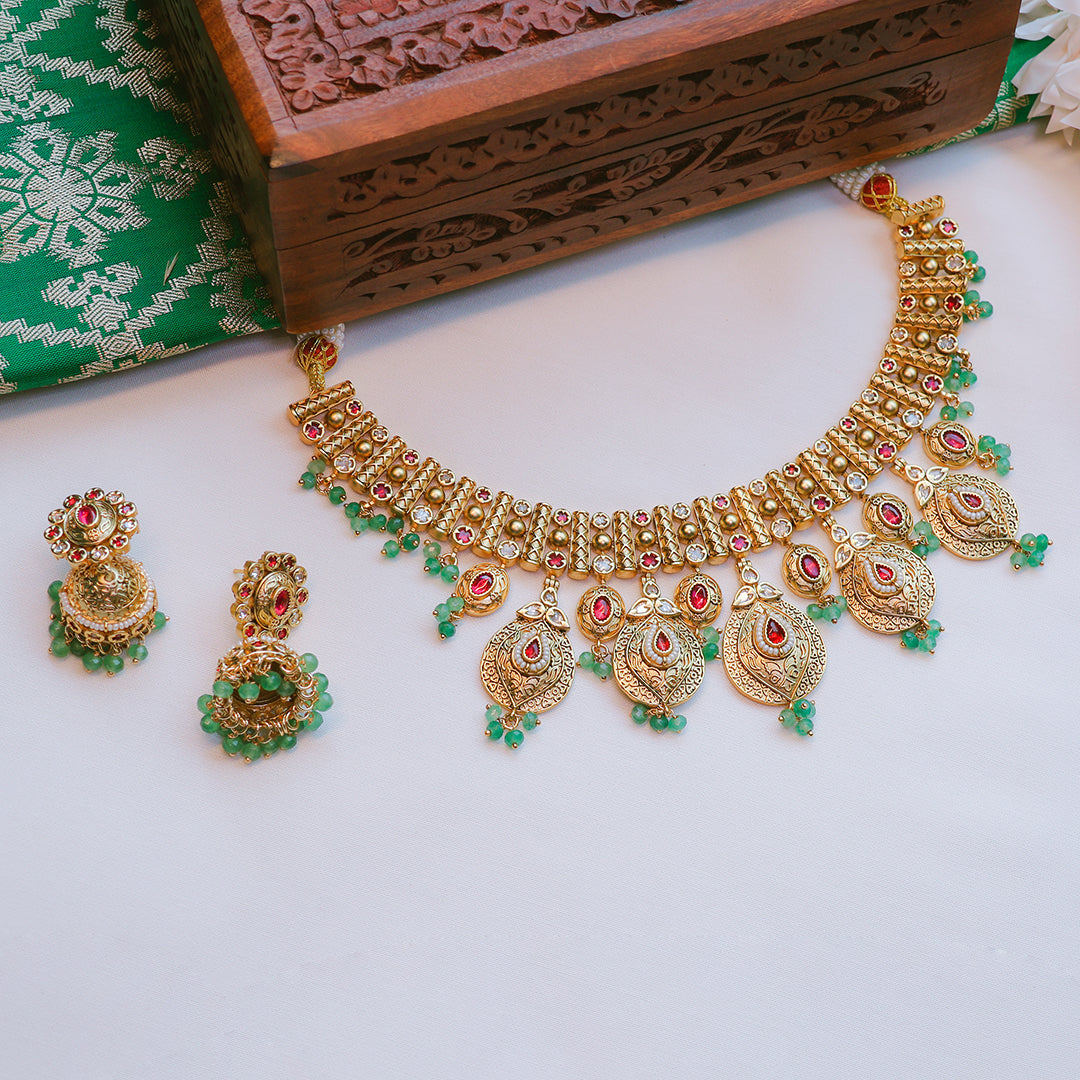 Antique Rajwadi Necklace Set | Traditional Indian Jewelry