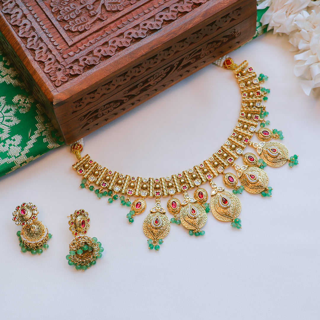 Antique Rajwadi Necklace Set | Traditional Indian Jewelry