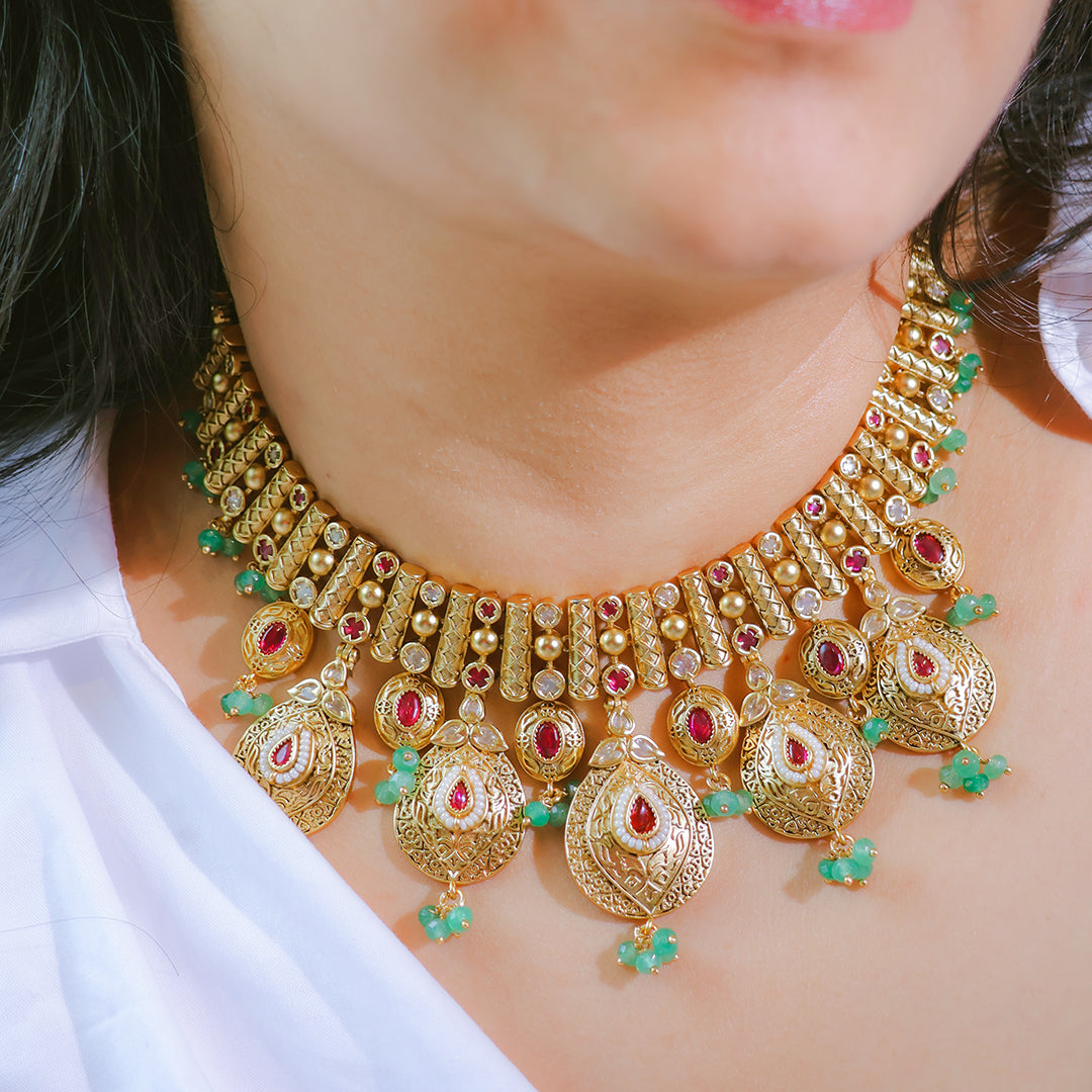 Antique Rajwadi Necklace Set | Traditional Indian Jewelry