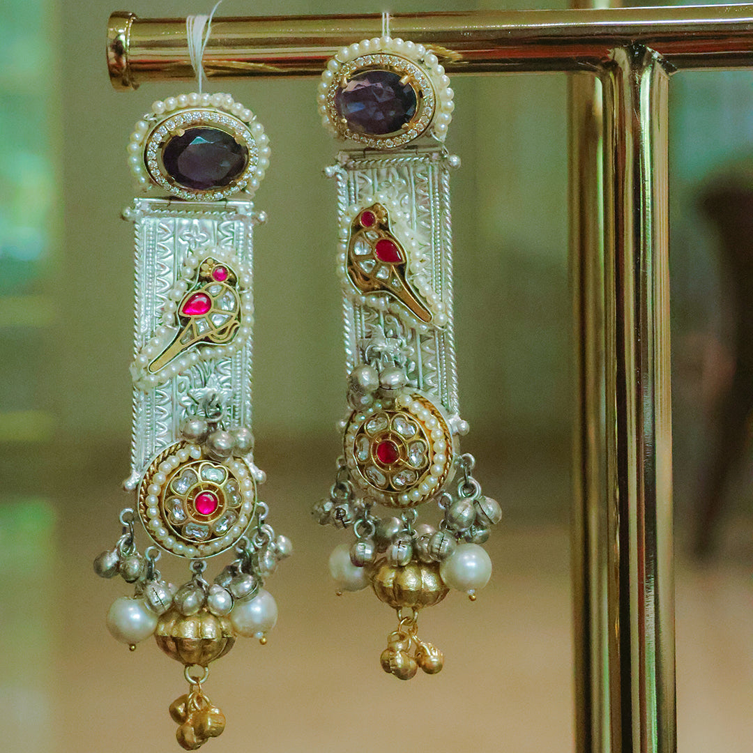Handcrafted Dual-Tone Dangler Earrings with Amethyst