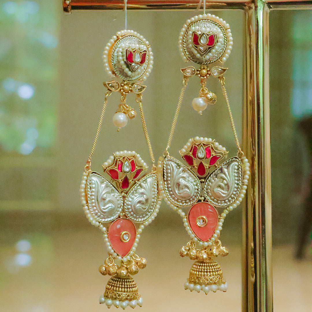 Handcrafted Dual-Tone Lotus Jhumka Earrings
