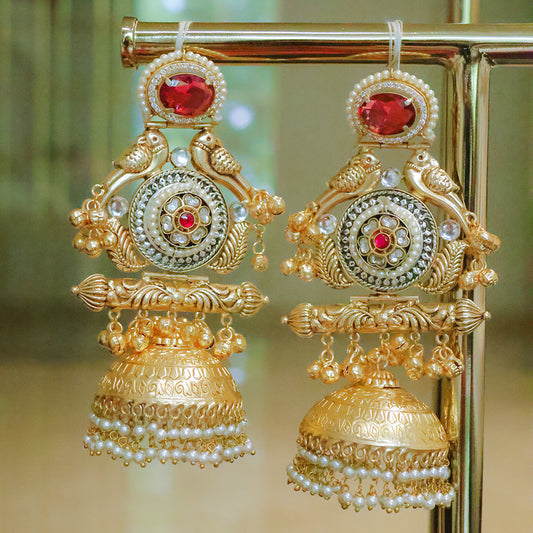 Handmade Regal Gold Plated Parrot Jhumka Earrings
