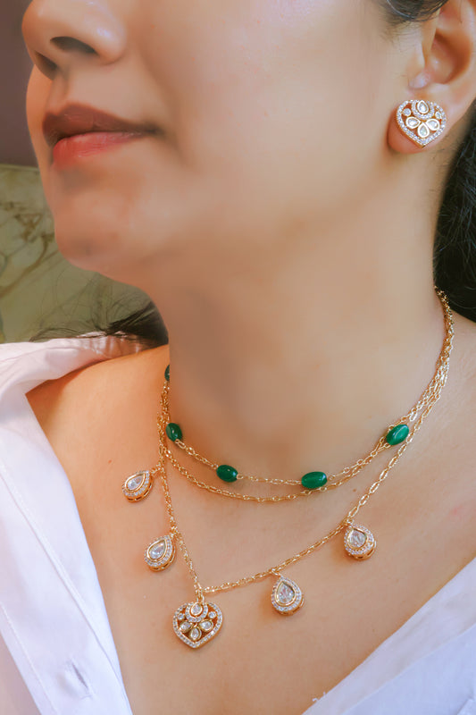 Mossainite Layered Necklace Set with Matching Earrings