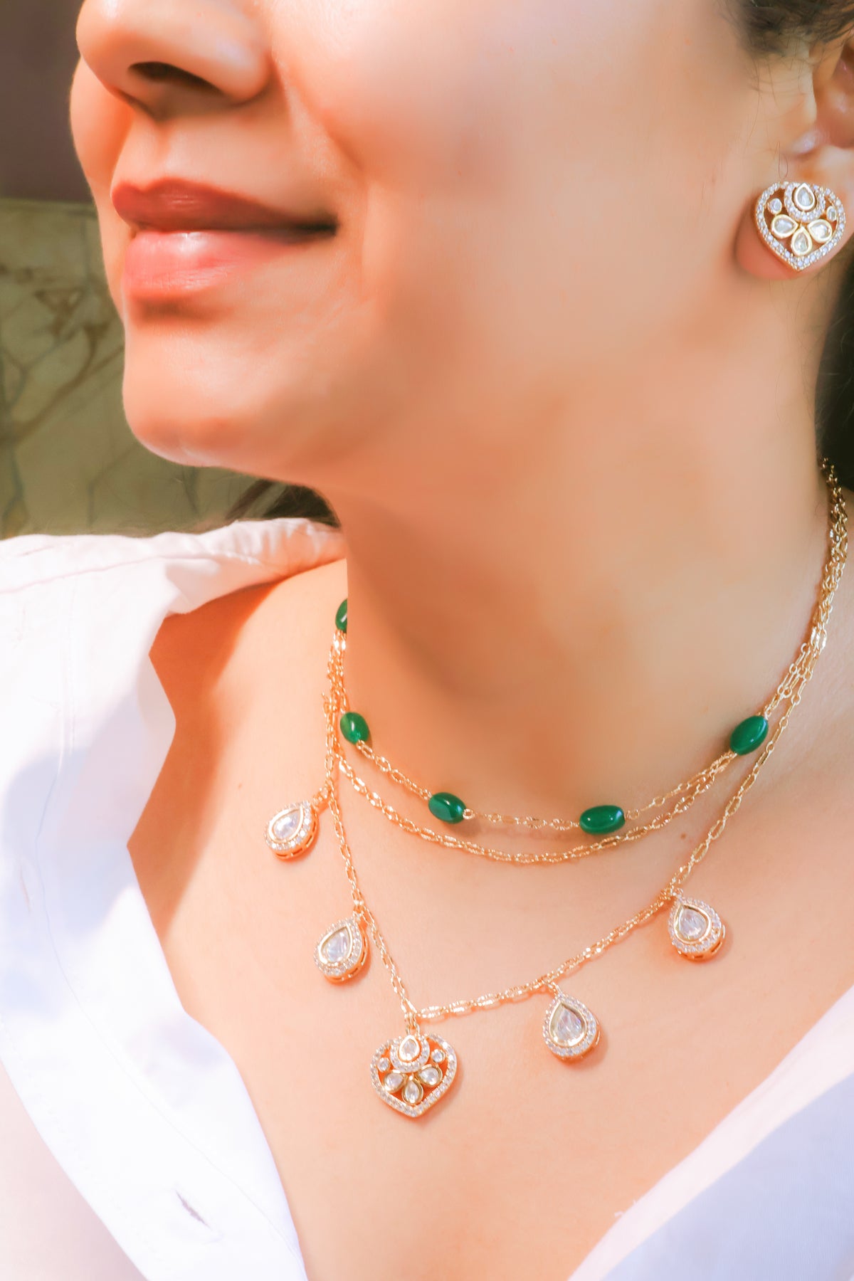 Mossainite Layered Necklace Set with Matching Earrings