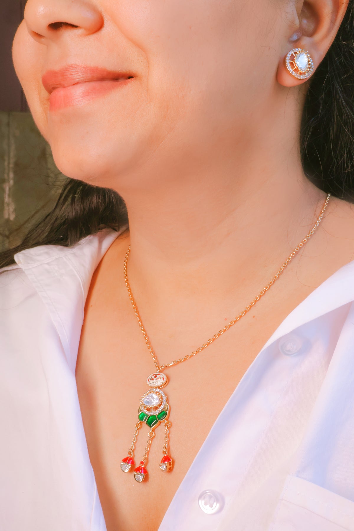 Mossainite Tassel Pendant Necklace Set