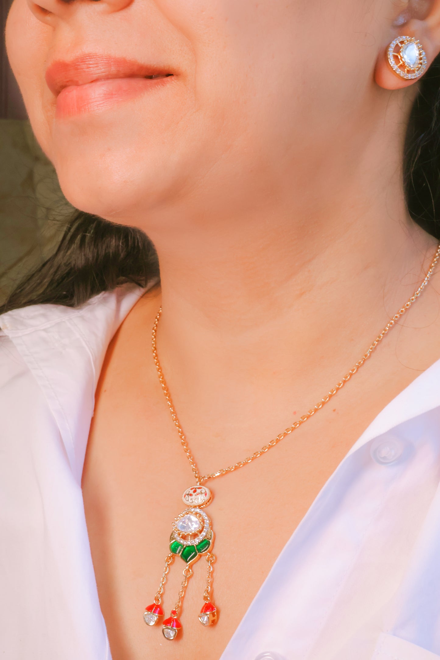 Mossainite Tassel Pendant Necklace Set