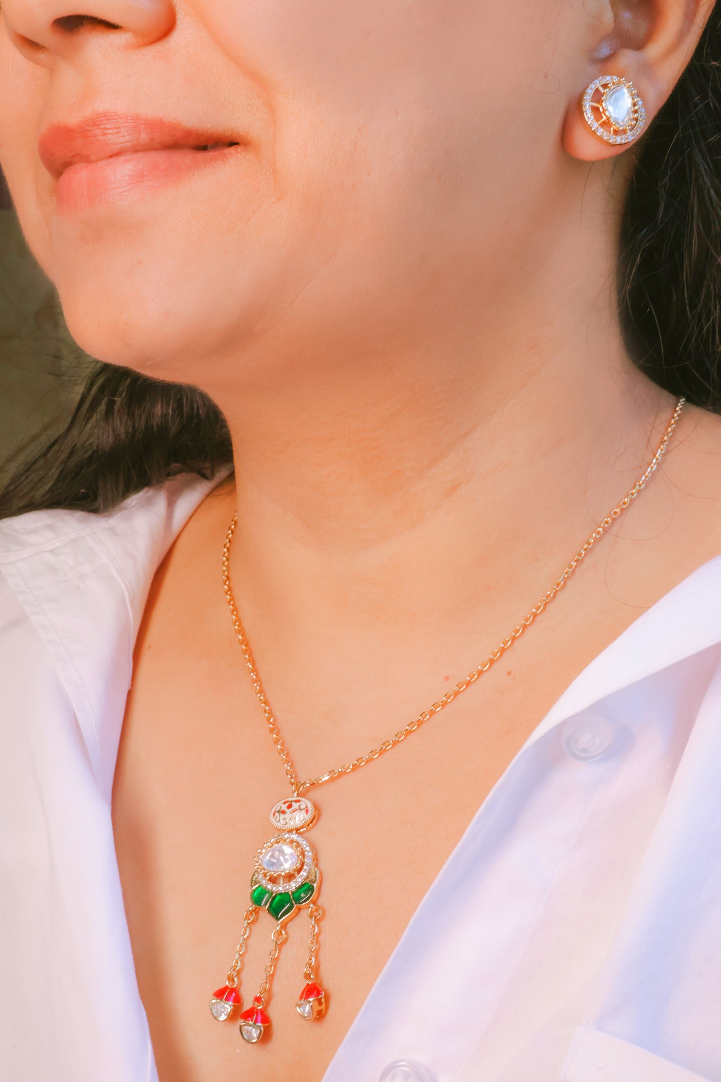 Mossainite Tassel Pendant Necklace Set