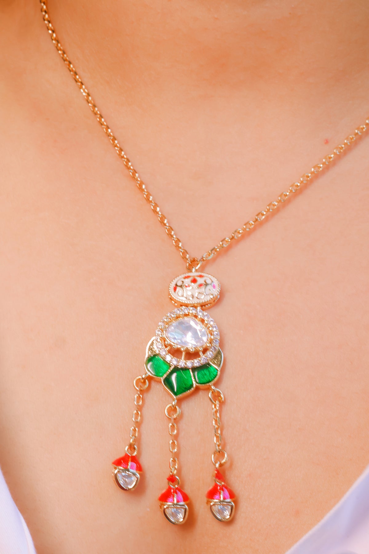 Mossainite Tassel Pendant Necklace Set