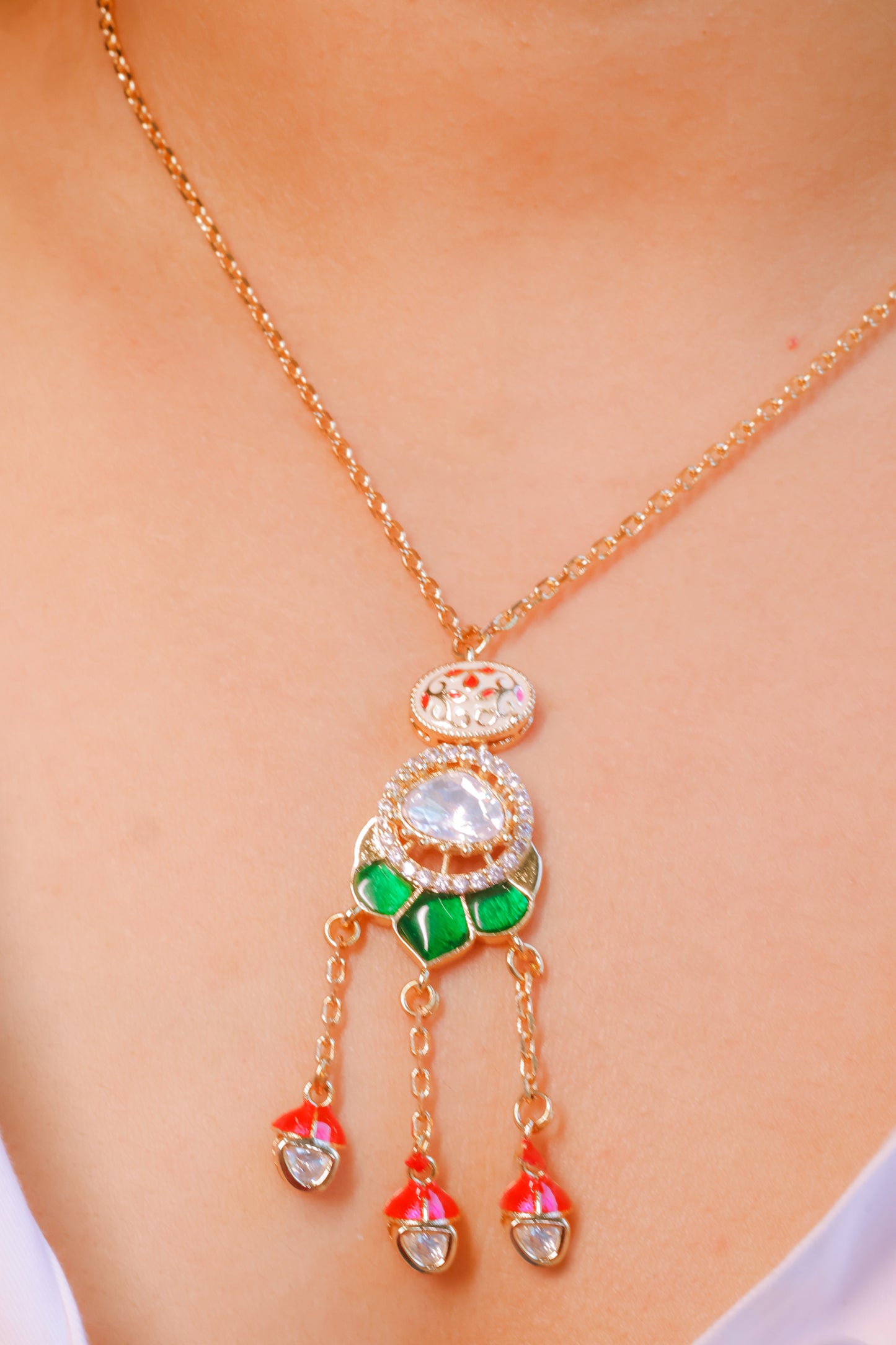 Mossainite Tassel Pendant Necklace Set